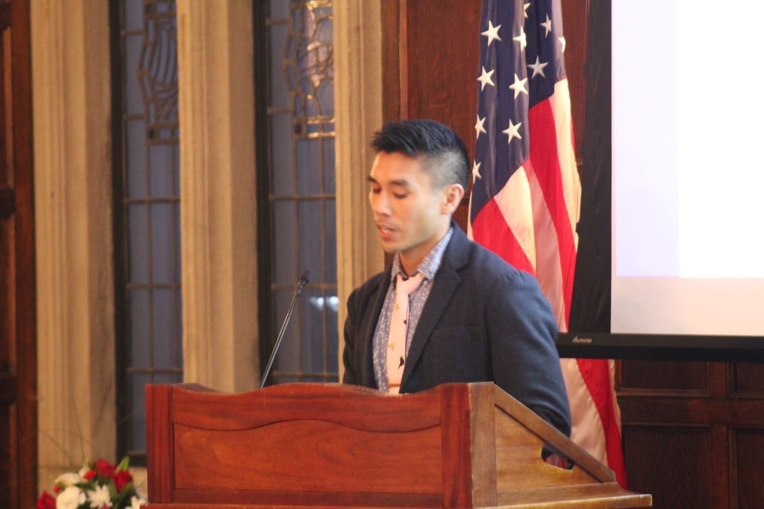 speaker at a podium