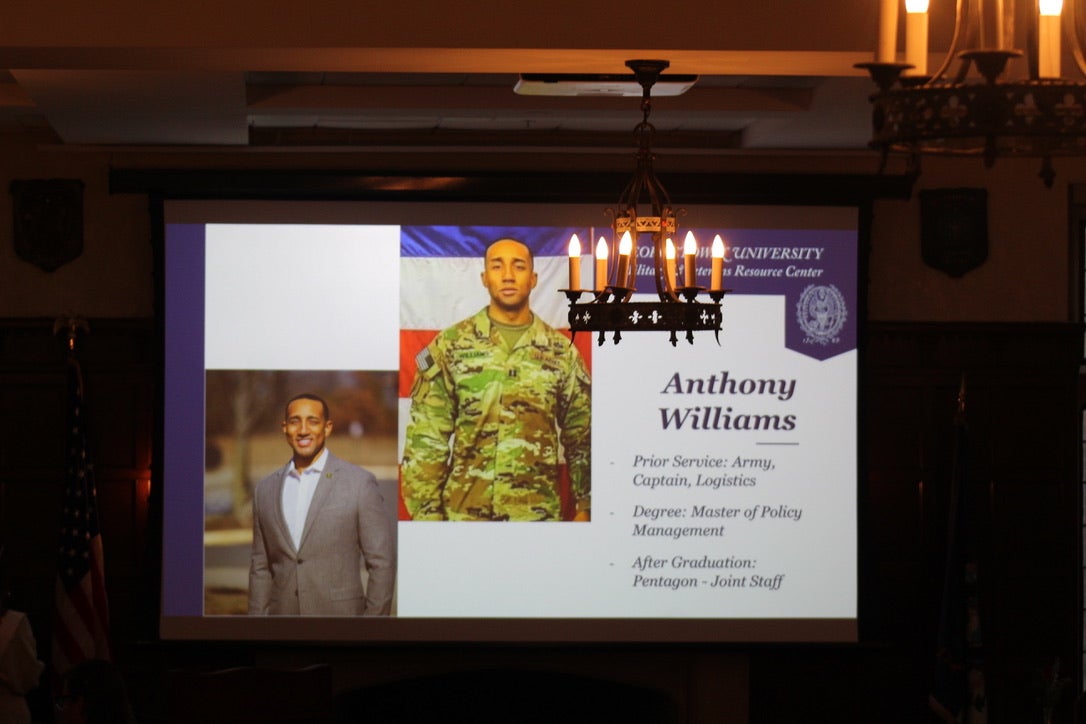 screen with pictures of a graduating veteran student