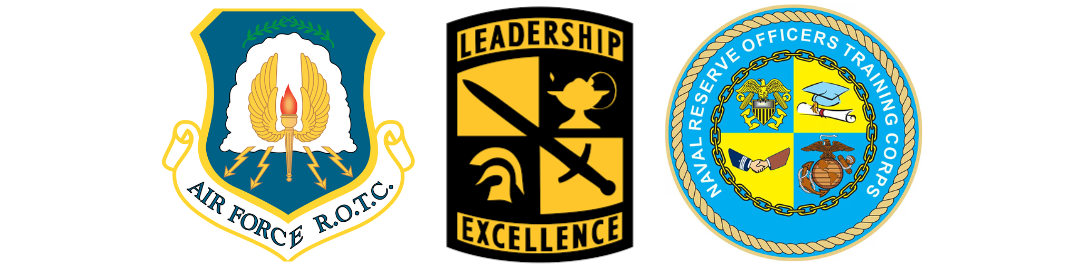 Air Force ROTC, Army ROTC, and Navy ROTC logos
