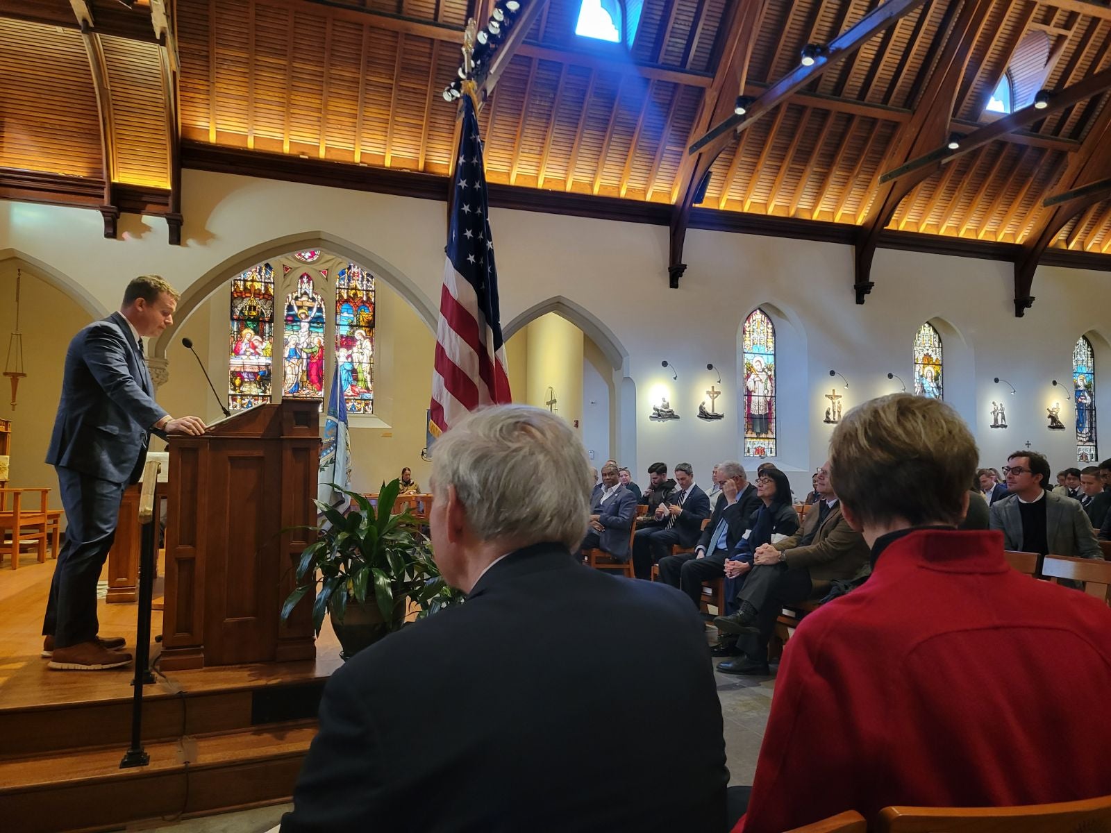 Director Stephan Murphy at event podium
