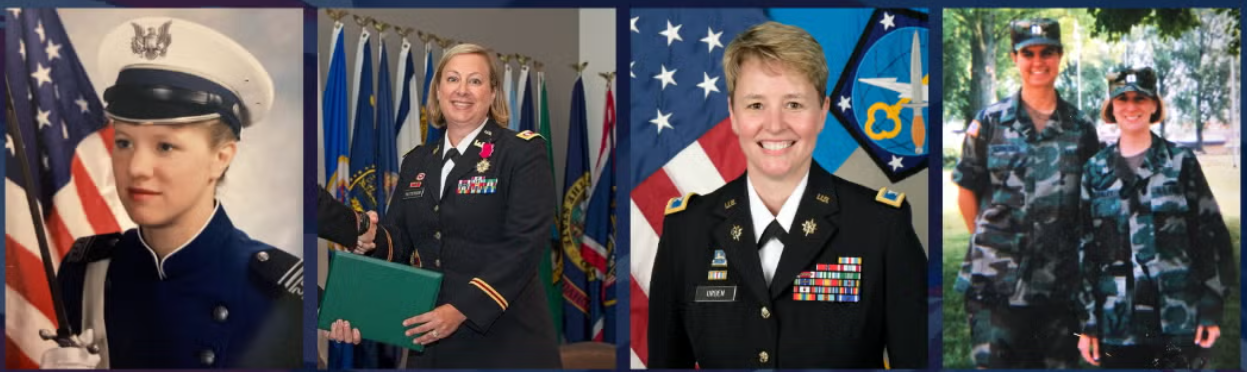 Four photos in a line of women in military uniforms