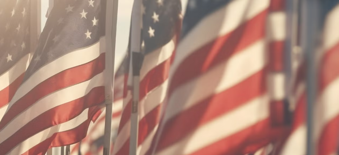 Many flags flying outside
